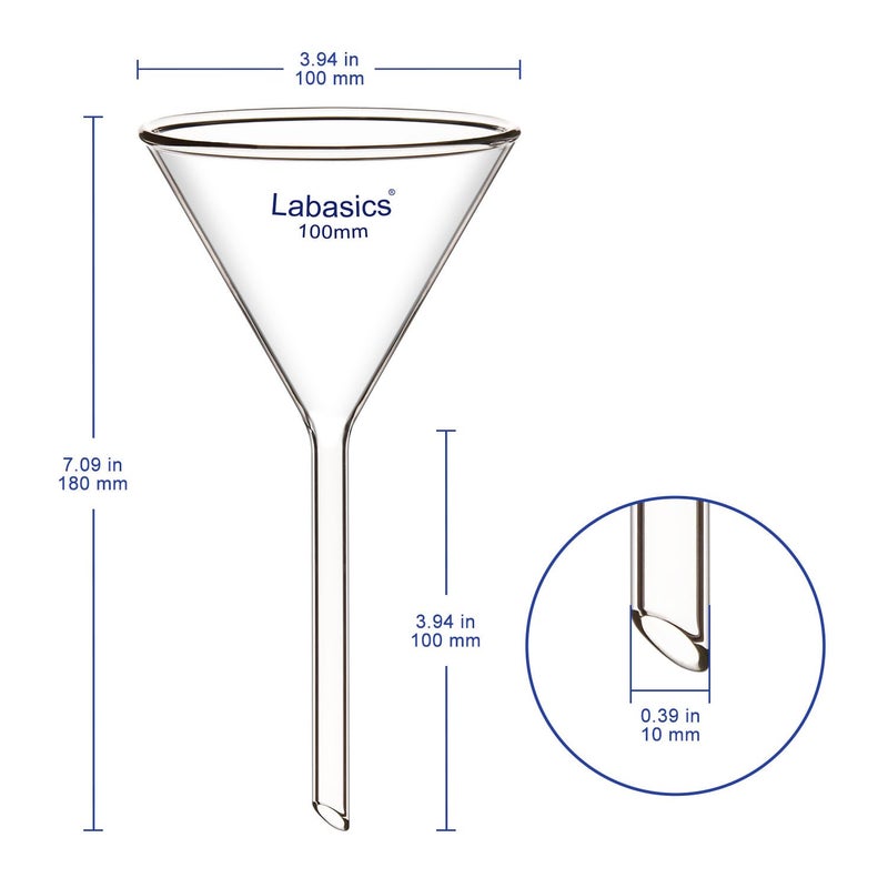 Labasics 2-Pack Glass Heavy Wall Funnel Borosilicate Glass Funnel, Short Stem 100 mm Diameter, 100 mm Stem Length - Image 2